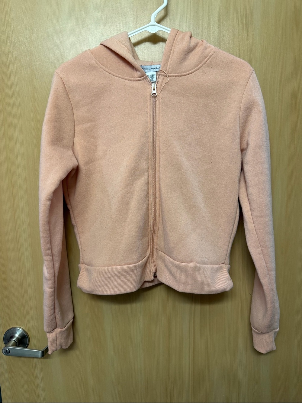 Women's Hooded Teddy Jacket in Peach - Zip Front Cozy Layer